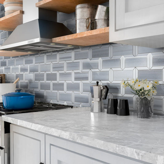 White Gray 10x12 Polished Brick Marble Mosaic Tile (5 pack, 4.04 sq ft/case) - Sample