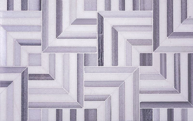 Sample - Fossil Gray 10x10 Polished Equator, Thassos Marble Mosaic tile (5 pack, 3.47 sq ft/case)