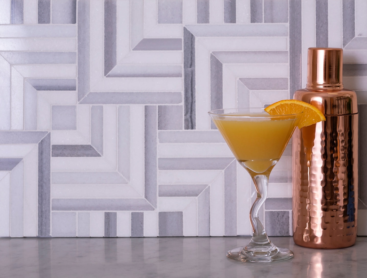 Fossil Gray 10x10 Polished Equator, Thassos Marble Mosaic tile (5 pack, 3.47 sq ft/case)