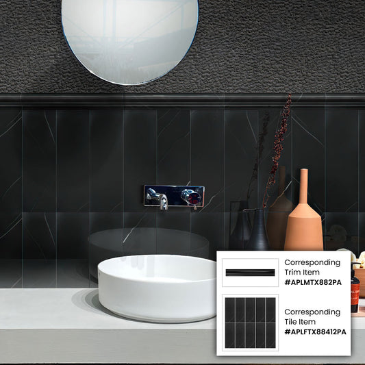 Black 2x12 Marble Polished Chair Rail Tile Trim (10 pack, 1.667 sq ft/case) - Sample