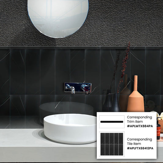 Black 0.8x12 Polished Marble Pencil Tile Trim (10 pack, 0.667 sq ft/case) - Sample