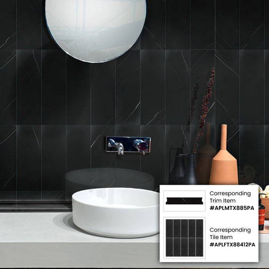 Black 2x12 Polished Marble Chair Rail Tile Trim (10 pack, 1.667 sq ft/case) - Sample