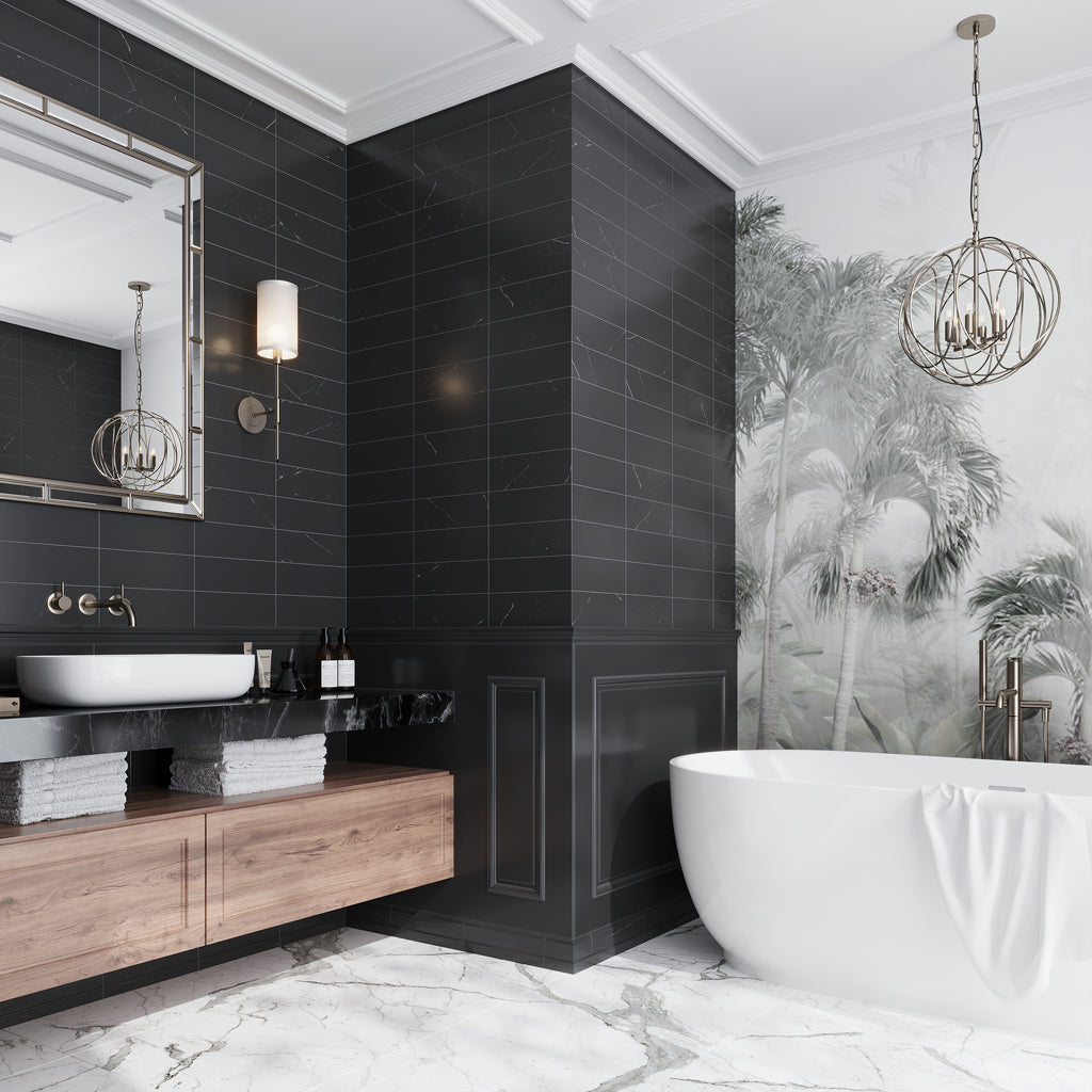 Apollo Tile Grandis 4 in. x 12 in. Polished Eastern Black Marble Baseboard Tile Trim (3.33 Sq. ft./Case) 10-Pack, image size:1024x1024