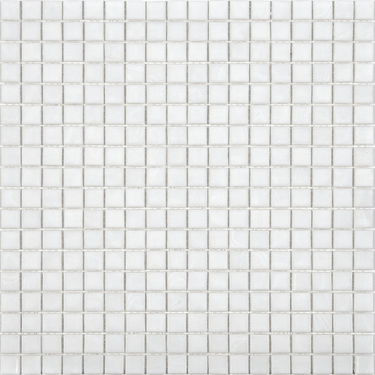 Glossy pearl white 12x12 inch square glass mosaic tile sheet with small uniform tiles