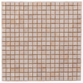 Glossy shimmer beige glass mosaic tile sheet with small square uniform tiles for walls and floors