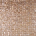 Glossy French Beige 12x12 glass mosaic tile set with uniform square pattern in warm brown and copper tones