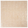 Glossy light fawn beige 12x12 glass mosaic tiles with uniform square pattern for walls and floors