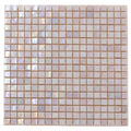 Glossy Tuscan beige 12x12 square glass mosaic tile sheet with pastel peach and iridescent finish