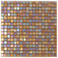 Glossy gold beige 12x12 glass mosaic tile sheet with iridescent finish for wall and floor