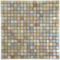 Glossy bisque beige 12x12 glass mosaic wall and floor tiles with iridescent finish in square pattern