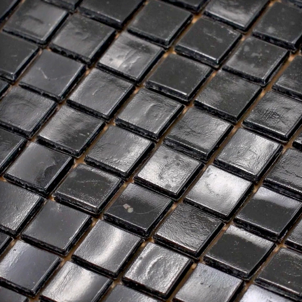 Rich Black 12x12 Glossy Uniform Square Glass Mosaic Tile (20 pack, 18.69 sq ft/case) - Sample