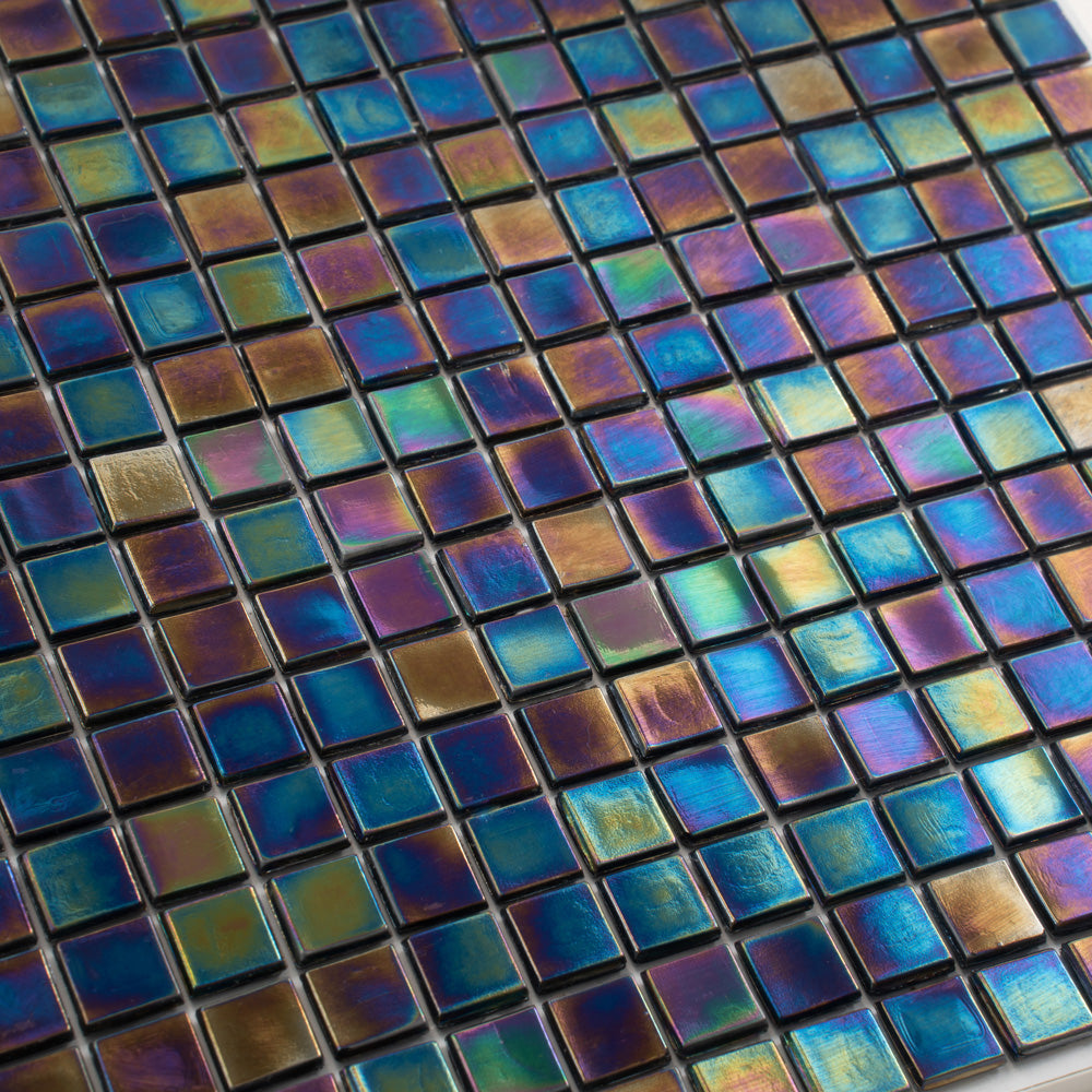 20-pack Skosh 11.6 in. x 11.6 in. Glossy Shimmer Multi Blue Glass Mosaic Wall and Floor Tile (18.69 sq ft/case) - Sample