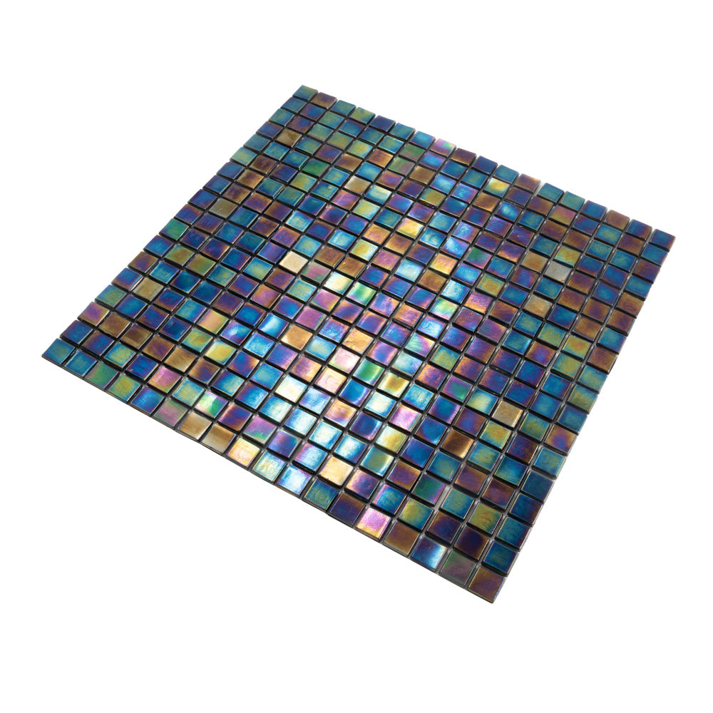 20-pack Skosh 11.6 in. x 11.6 in. Glossy Shimmer Multi Blue Glass Mosaic Wall and Floor Tile (18.69 sq ft/case) - Sample