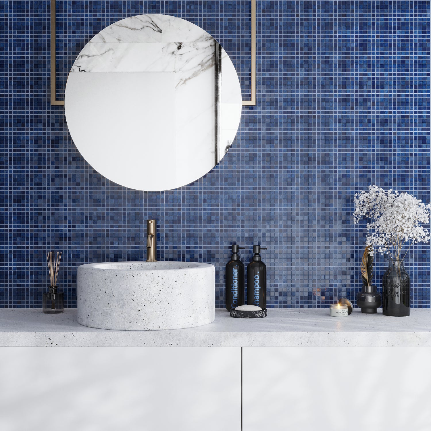 Navy Blue 12x12 Glossy Uniform Square Glass Mosaic Tile (20 pack, 18.69 sq ft/case)