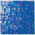 Glossy azure blue glass mosaic tile sheet with iridescent square tiles for wall and floor