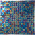 Glossy dark shimmer multi blue 12x12 inch uniform square glass mosaic tile sheet with iridescent finish