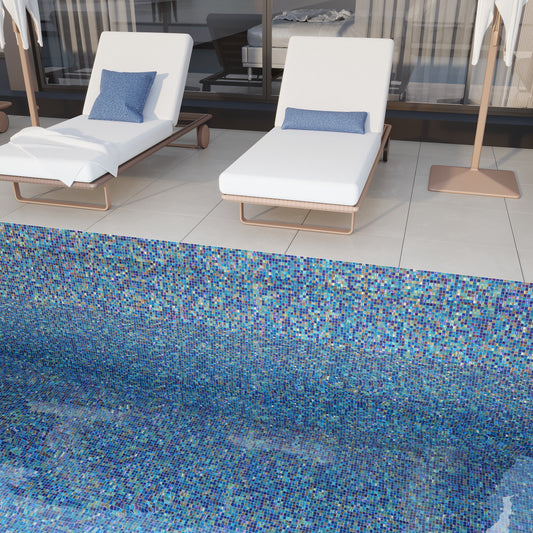 Sample-Dark Shimmer Multi Blue 12x12 Glossy Uniform Square Glass Mosaic Tile (20 pack, 18.69 sq ft/case)