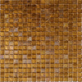 Glossy tawny brown glass mosaic tile sheet with uniform square pieces for walls and floors