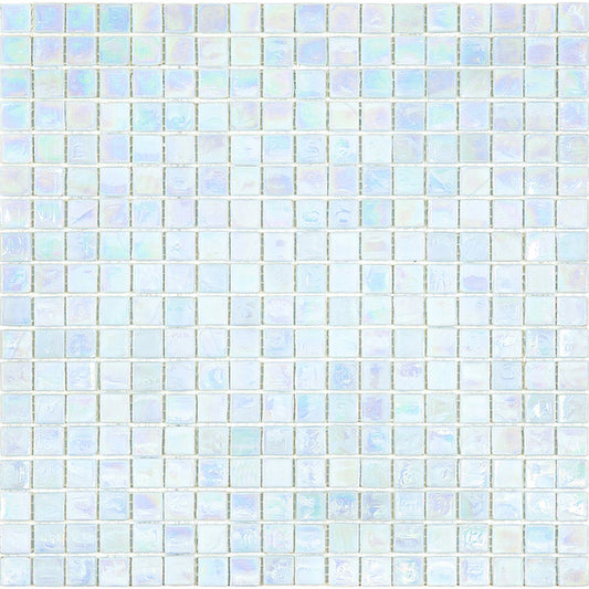 Glossy iridescent honeydew green 12x12 glass mosaic tile sheet with small square tiles