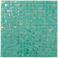 Glossy dark ocean green square glass mosaic tile sheet 11.6x11.6 inches with small uniform tiles