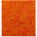 Glossy red-orange 12x12 uniform square glass mosaic tile sheet with vibrant reflective finish