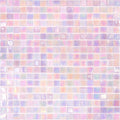 Glossy pale pink square glass mosaic tile sheet with iridescent finish and subtle pastel hues