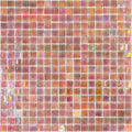 glossy pink iridescent square glass mosaic tile sheet with uniform 12x12 pattern