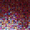 Glossy merlot red 12x12 uniform square glass mosaic tiles with multicolor iridescent highlights