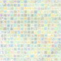 Glossy rainbow white glass mosaic tile sheet with small square tiles displaying iridescent pastel colors
