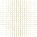 Glossy baby powder white glass mosaic tile sheet with small square tiles and light beige grout