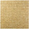 Glossy satin sheen gold square glass mosaic tiles with uniform size and reflective surface