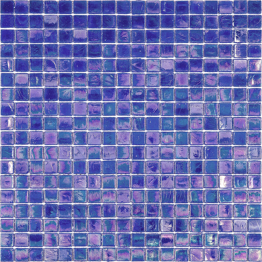 glossy egyptian blue 12x12 glass mosaic tile sheet with square tiles and iridescent finish