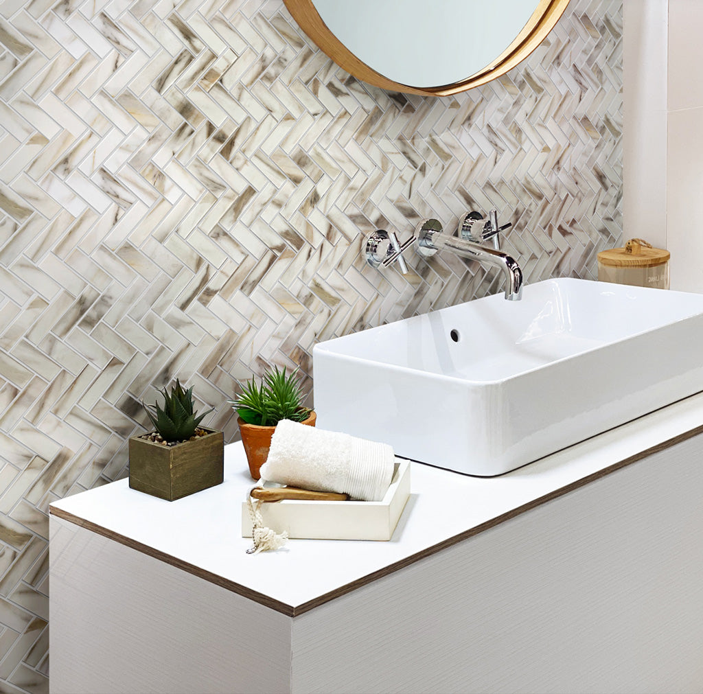 White and Beige Glass Tile