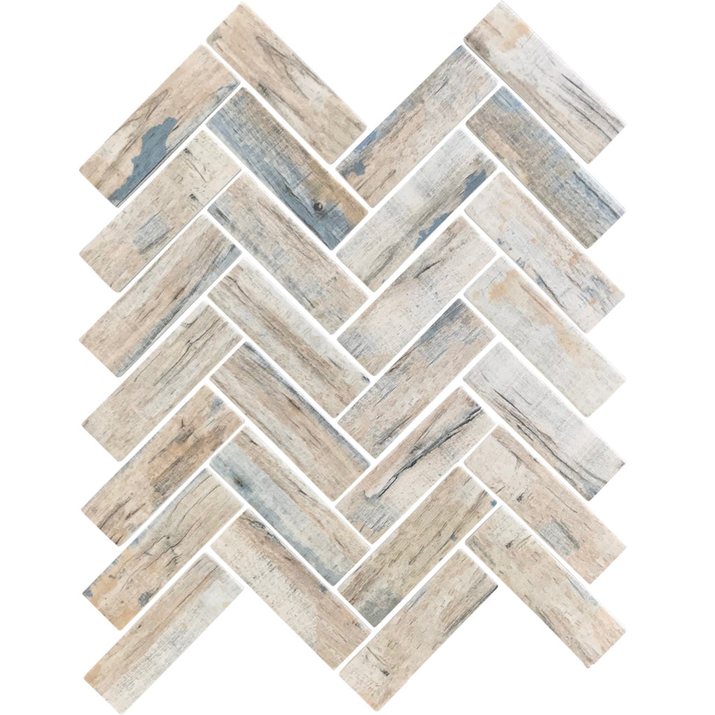 Beige Glass Herringbone Tile