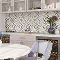 Gray beige matte recycled glass herringbone mosaic tile backsplash, 11x13 inches, kitchen wall installation