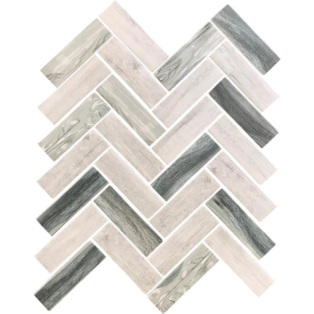 Gray Beige 11x13 Matte Herringbone Recycled Glass Mosaic Tile (10 pack, 9.625 sq ft/case) - Sample