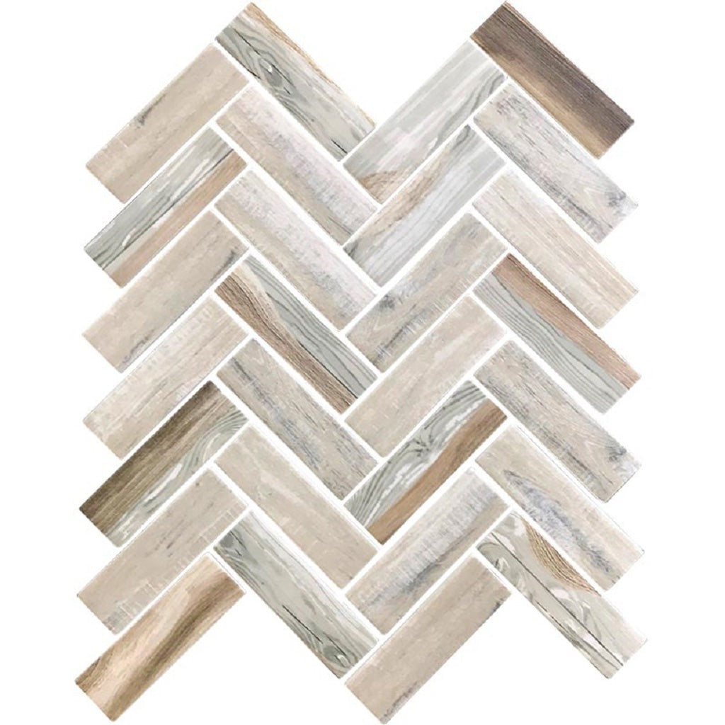 10 pack beige herringbone matte finished glass mosaic tile (9.63 sq ft/case) - Sample