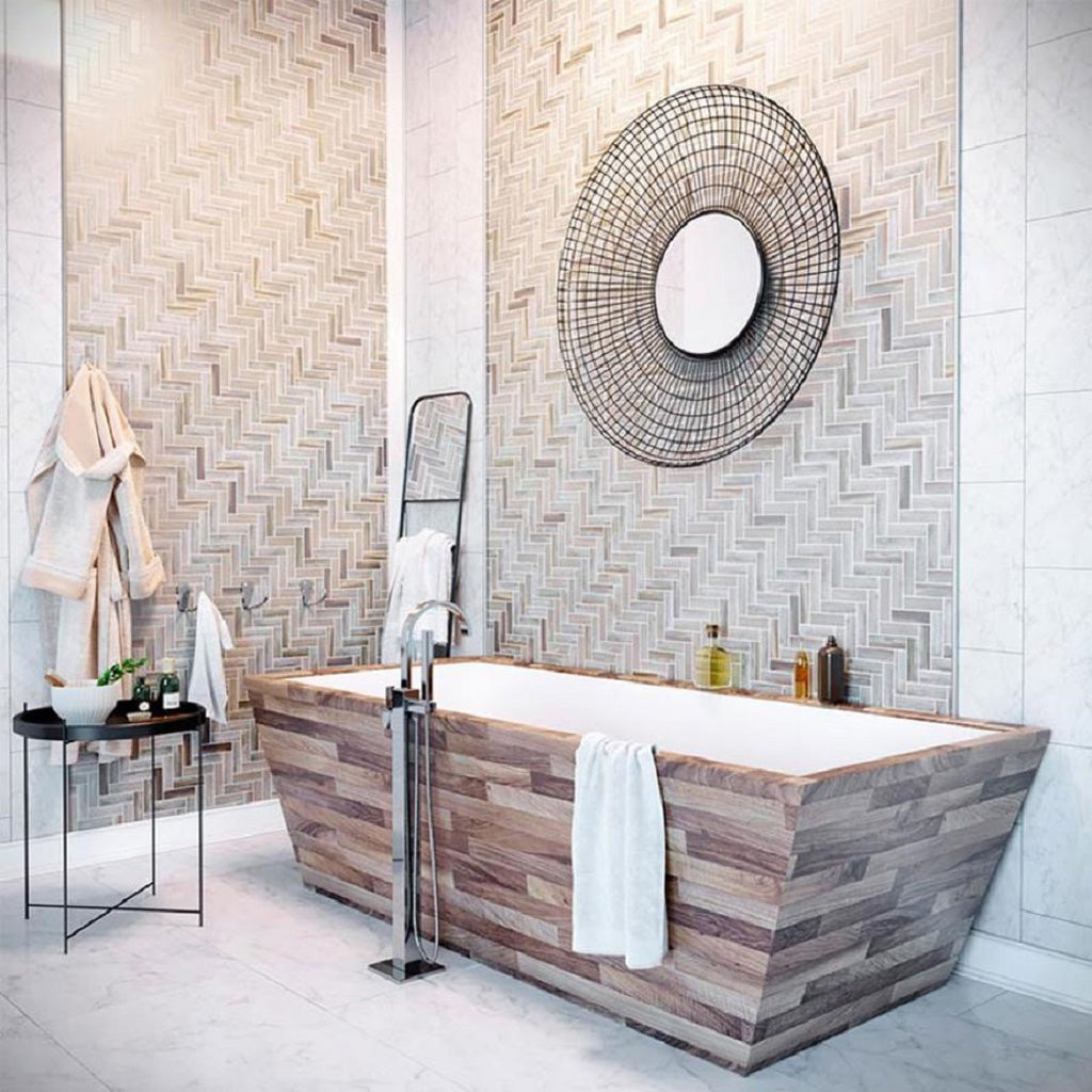 10 pack beige herringbone matte finished glass mosaic tile (9.63 sq ft/case) - Sample