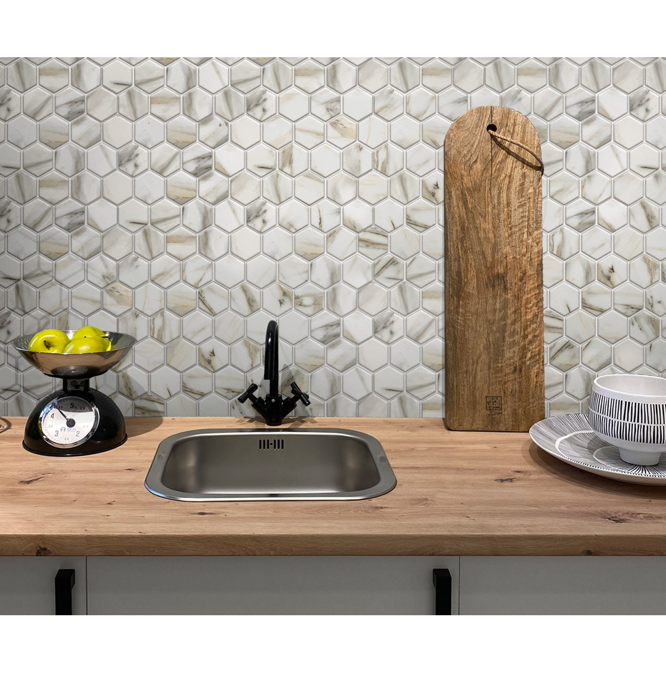 Sample - Beige 10x12 Matte Recycled Glass Hexagon Mosaic tile (10 pack, 8.29 sq ft/case)