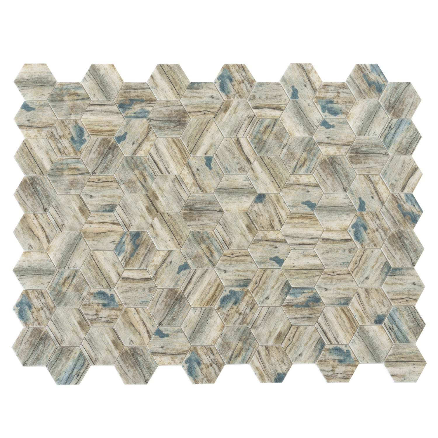 Blue Beige 10x12 Matte Hexagon Recycled Glass Mosaic Tile (10 pack, 8.29 sq ft/case) - Sample