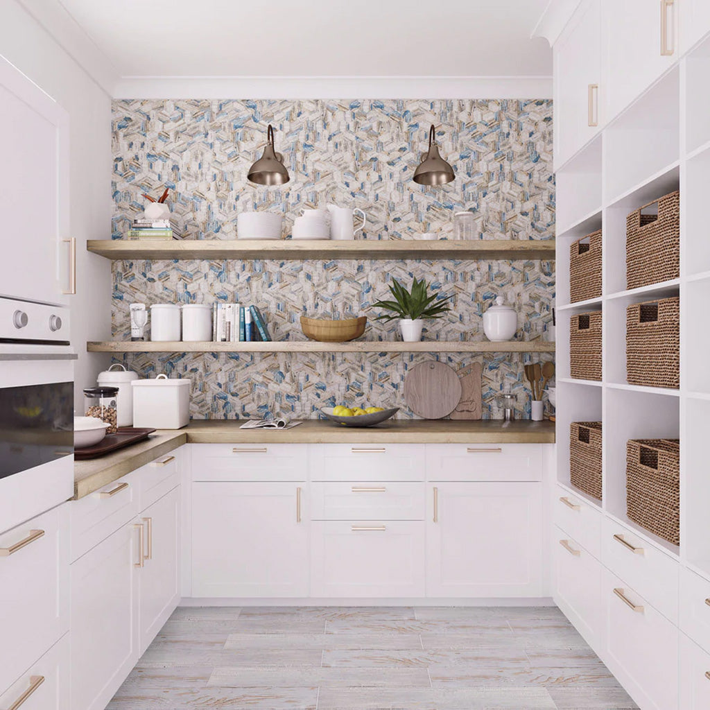Blue Beige 10x12 Matte Hexagon Recycled Glass Mosaic Tile (10 pack, 8.29 sq ft/case) - Sample