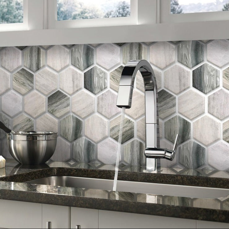 Gray Beige 10x12 Matte Hexagon Recycled Glass Mosaic Tile (10 pack, 8.29 sq ft/case) - Sample