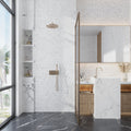 Polished white and gray veined hexagon recycled glass mosaic tile on bathroom shower wall
