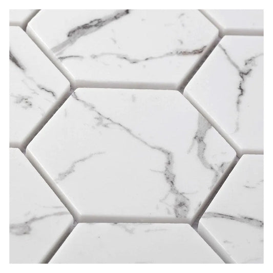 White with Gray Vein 10x12 Polished Hexagon Glass Recycled Glass Mosaic Tile (10 pack, 8.29 sq ft/case) - Sample