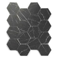 Sample - Black with White Vein 10x12 Polished Hexagon Glass Recycled Glass Mosaic Tile (10 pack, 8.29 sq ft/case)