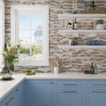 Blue beige matte recycled glass mosaic subway tile backsplash 11.5x11.5 inches