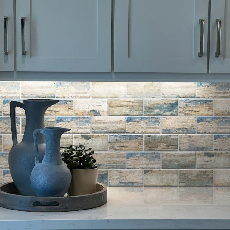 Blue and Beige Glass Mosaic Tile 