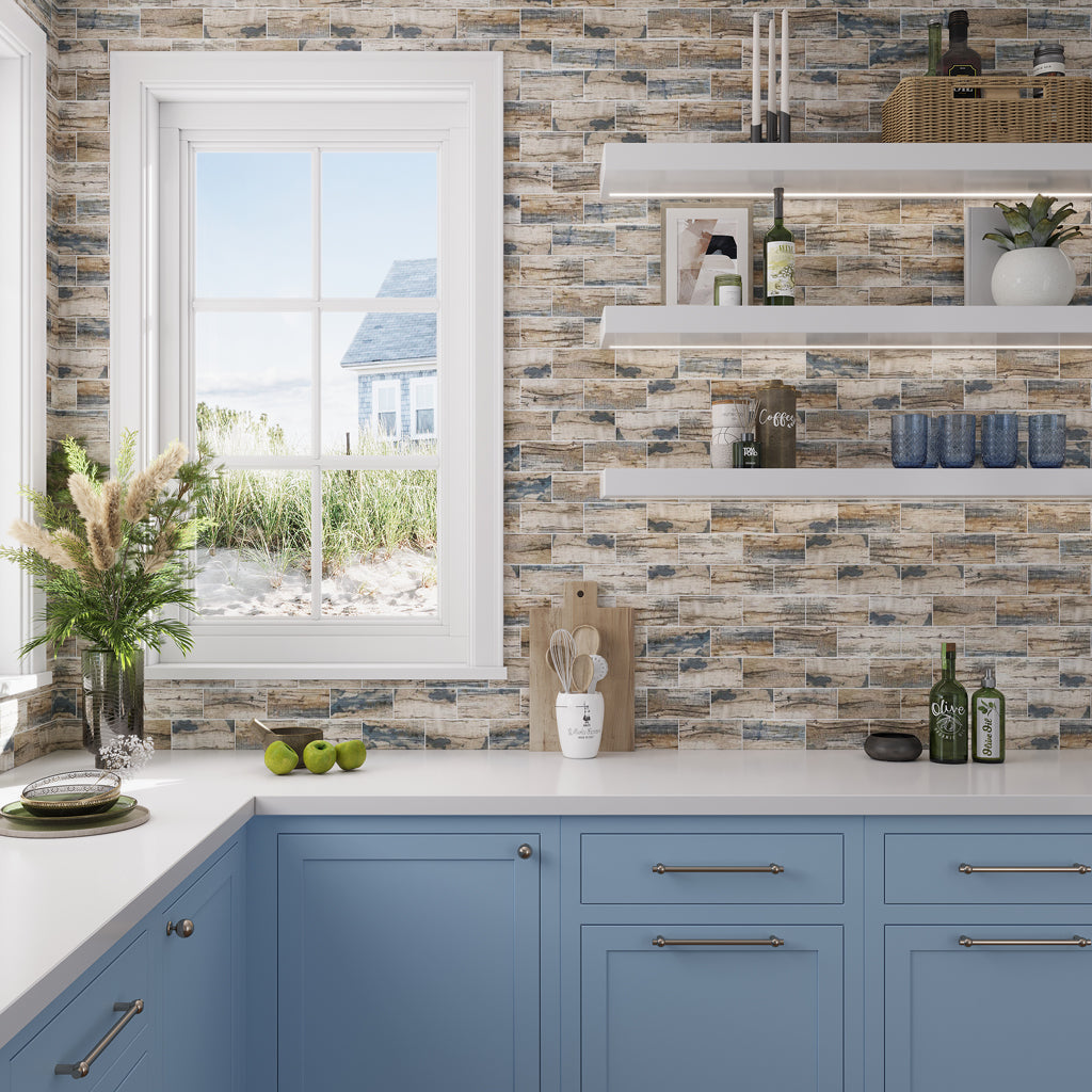Blue and Beige 11.5 in. x 11.5 in. Matte Finished Subway Recycled Glass Mosaic Tile (10 Cases, 91.8 sqft/Pallet)