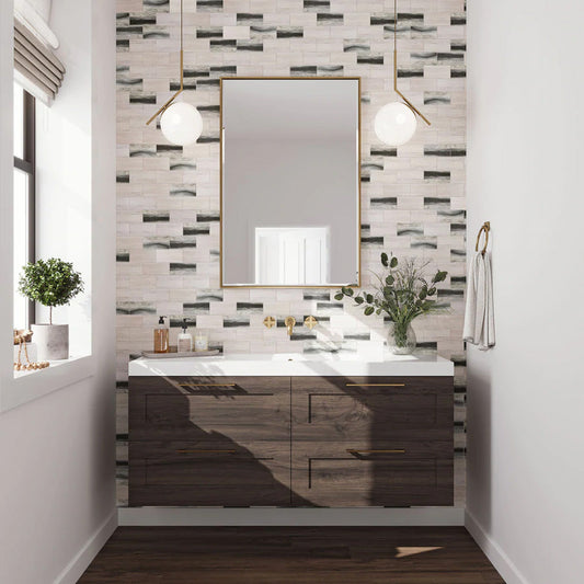 Gray Beige 12x12 Matte Brick Recycled Glass Mosaic Tile (10 pack, 9.18 sq ft/case) - Sample