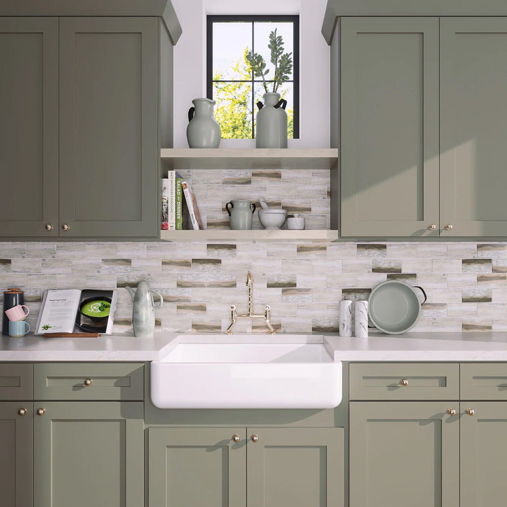 Beige 12x12 Matte Brick Recycled Glass Mosaic Tile (10 pack, 9.18 sq ft/case) - Sample